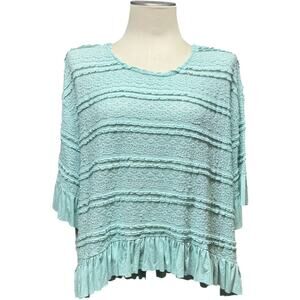 Umgee USA Oversized Lace Ruffle Top Teal Small